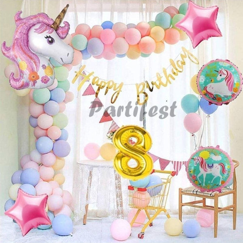 Unicorn Konsept 8 Yaş Balon Doğum Günü Set Tek Boynuzlu At Unicorn Yaş Balon Set
