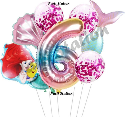 Küçük Deniz Kızı Ariel 6 Yaş Balon Set Little Mermaid Balloon Set Deniz Kızı Ariel Doğum Günü Set