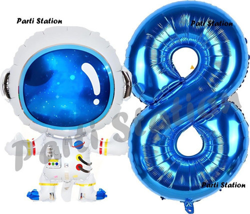 Uzay Astronot Konsept 8 Yaş Balon Set Uzay Astronot Ve Lacivert Rakam Balon Doğum Günü Balon Set