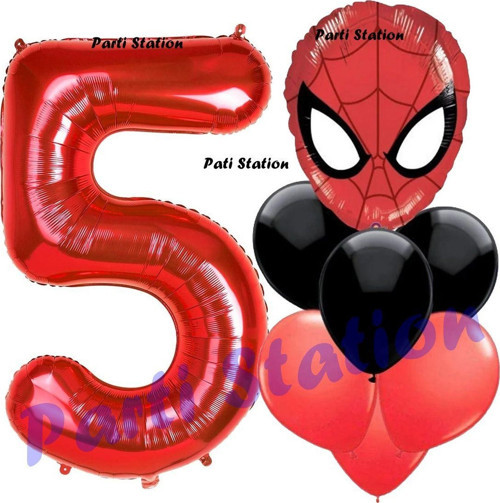Örümcek Adam 5 Yaş Balon Ve Kırmızı Rakam Balon Doğum Günü Parti Set Spiderman Kırmızı Balon Set