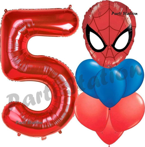 Örümcek Adam 5 Yaş Balon Ve Kırmızı Rakam Balon Doğum Günü Parti Set Spiderman Lacivert Balon Set
