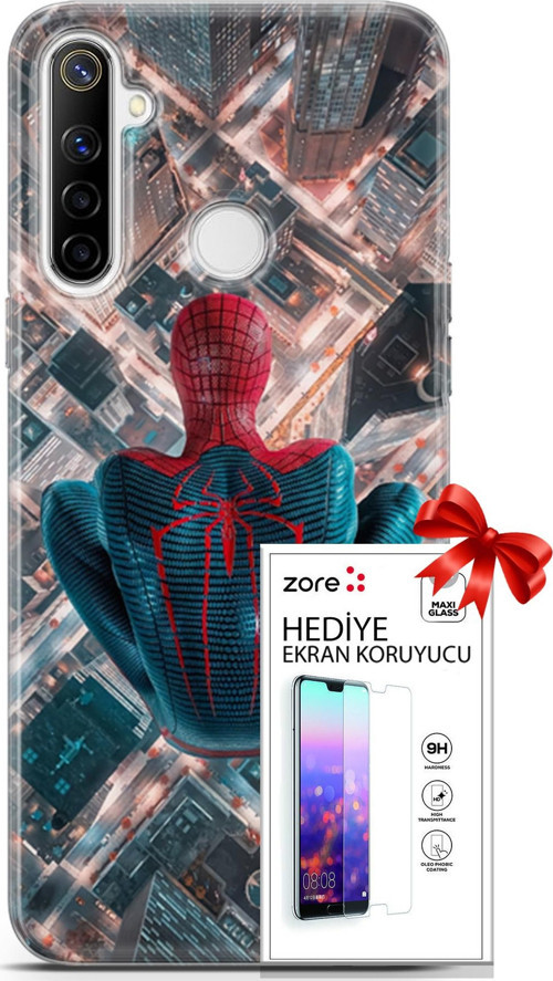 Realme 6İ Kılıf Orijinal Seri Supers 07 Spider Man Newyork Desenli Kılıf + Ön Ekran Koruyucu