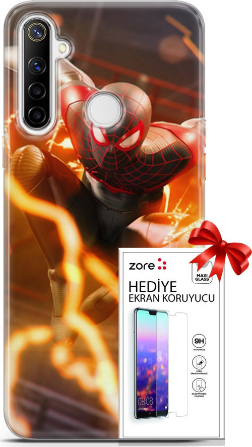 Realme 6İ Kılıf Orijinal Seri Supers 15 Örümce Adam Kalın Silikon + Ekran Koruyucu