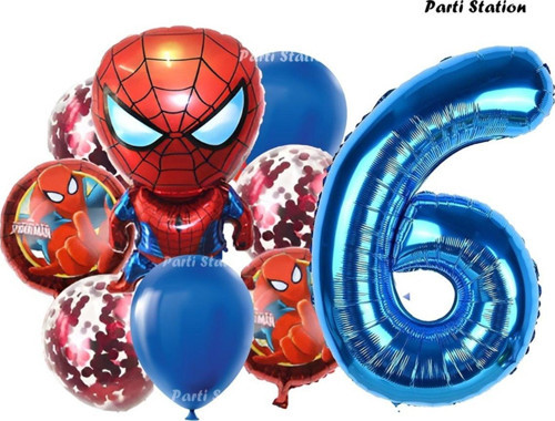 Spiderman Yıldız Balonlu 6 Yaş Konsept Doğum Günü Balon Set Örümcek Adam Spiderman Balon Set