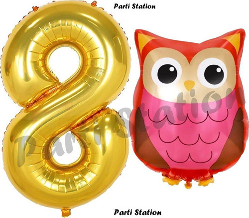 Woodland Baykuş Konsept 8 Yaş Balon Set Sevimli Baykuş Owl Ve Gold Rakam Balon Doğum Günü Balon Set