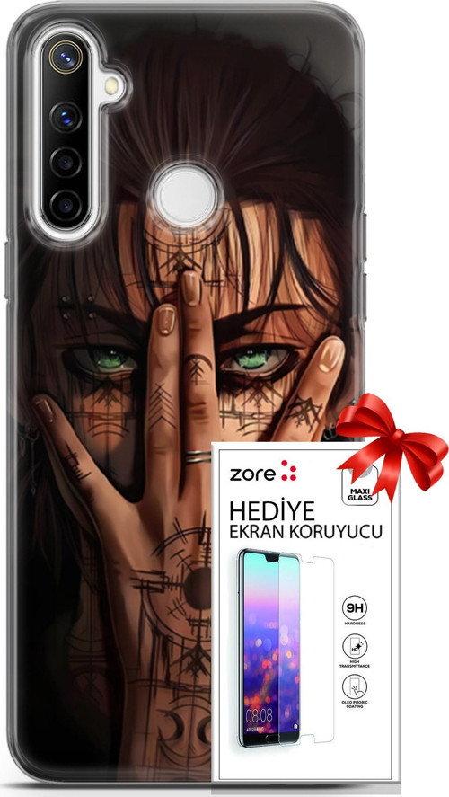 Realme 6İ Kılıf Orijinal Seri Supers 22 Eren Yeager Kap + Ekran Koruyucu
