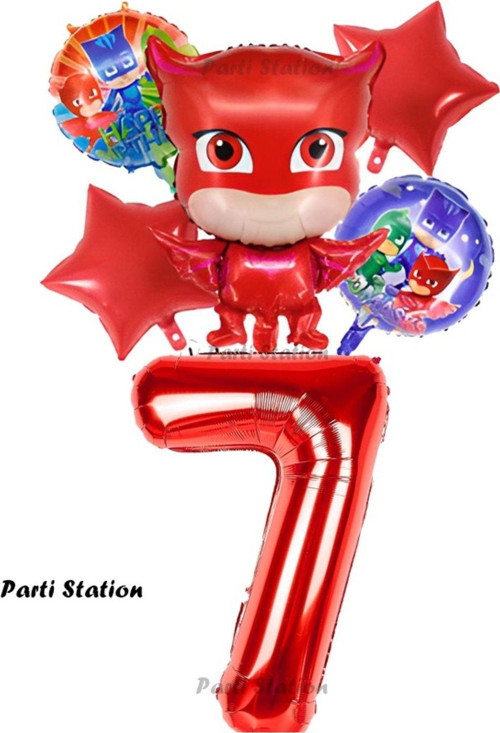 Pjmasks Baykuş Kız 7 Yaş Konsept Doğum Günü Balon Set Pijamaskeliler Baykuş Kız Tema Parti Balon Set