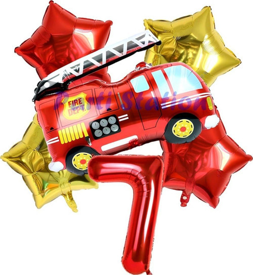 İtfaiye Fireman Balon 7 Yaş Doğum Günü Balon Set Araçlar Konsept İtfaiye Balon Ve Rakam Balon