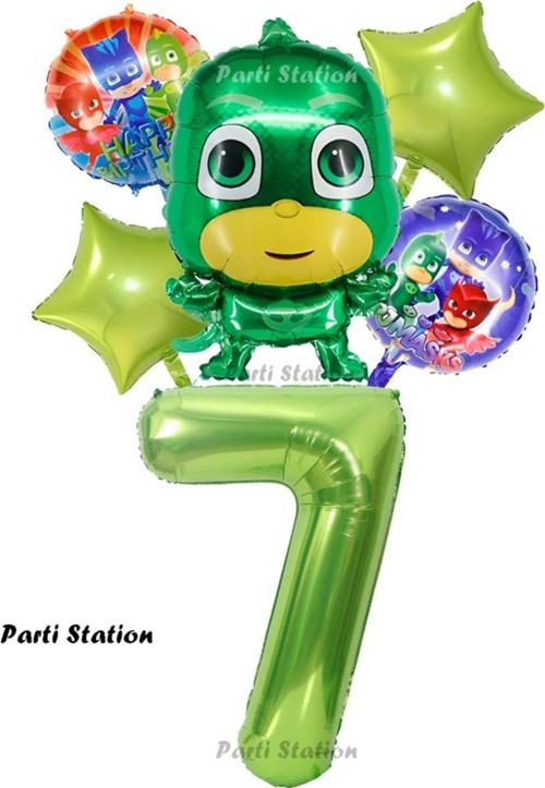 Pjmasks Kertenkele Çocuk 7 Yaş Doğum Günü Balon Set Pijamaskeliler Kertenkele Çocuk Tema Balon Set