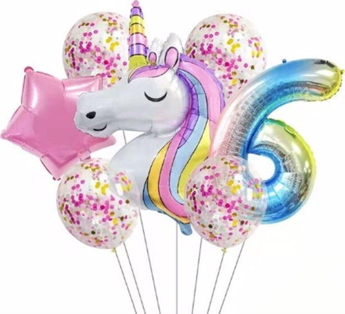 Unicorn Gökkuşağı 6 Yaş Folyo Balon Set Konsept Doğum Günü Set Yaş Balon Set