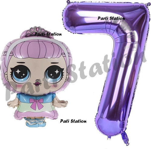 Prenses Lol Bebek 7 Yaş Balon Ve Mor Rakam Balon Doğum Günü Parti Set