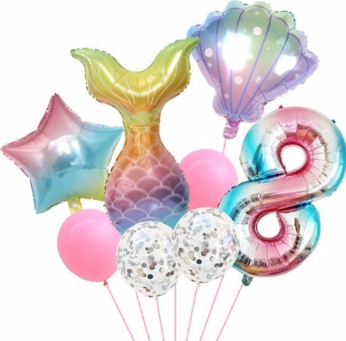 Deniz Kızı Konsept 8 Yaş Balon Deniz Kızı Doğum Günü Set Yaş Balon