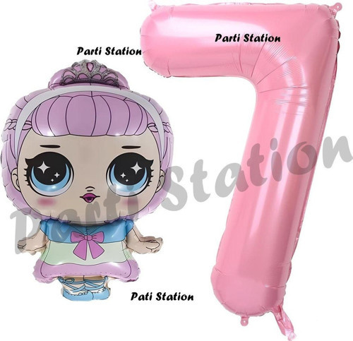 Prenses Lol Bebek 7 Yaş Balon Ve Pembe Rakam Balon Doğum Günü Parti Set