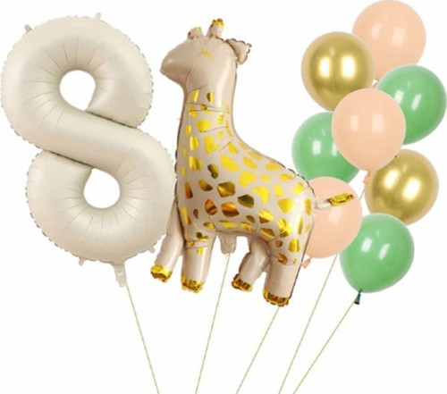 Zürafa 8 Yaş Balon Set Yıldız Balon Folyo Set Konsept Doğum Günü Set Yaş Balon Set