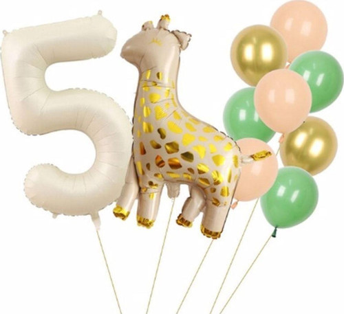 Zürafa 5 Yaş Balon Set Yıldız Balon Folyo Set Konsept Doğum Günü Set Yaş Balon Set