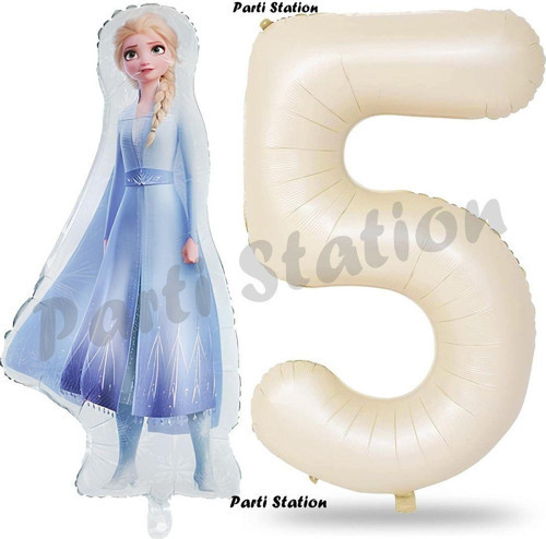 Elsa Frozen Balon 5 Yaş Doğum Günü Set Frozen Karlar Ülkesi Konsept Balon Ve Krem Rakam Balon