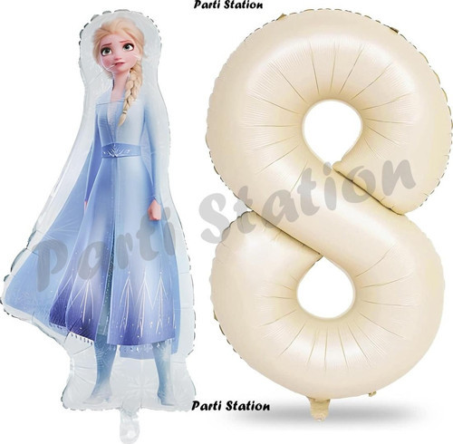 Elsa Frozen Balon 8 Yaş Doğum Günü Set Frozen Karlar Ülkesi Konsept Balon Ve Krem Rakam Balon