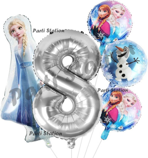 Frozen Balon 1 Yaş Doğum Günü Set Frozen Elsa Karlar Ülkesi Konsept Balon Ve Gümüş Rakam Balon