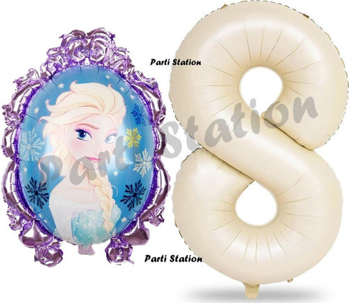 Frozen Balon 8 Yaş Doğum Günü Set Frozen Elsa Konsept Balon Ve Krem Rakam Balon Doğum Günü Set