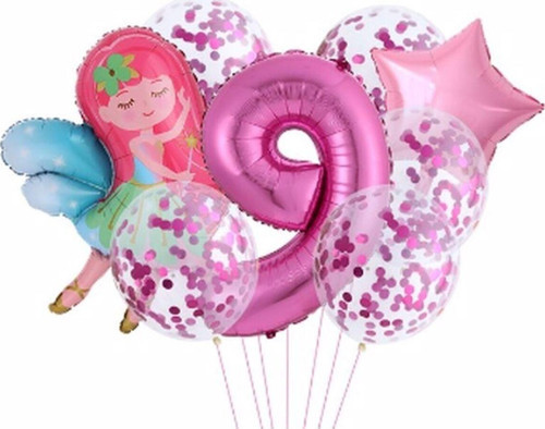 Peri Kızı Yıldız 9 Yaş Balon Set Demet Balon Folyo Set Peri Kızı Konsept Set Yaş Balon Set
