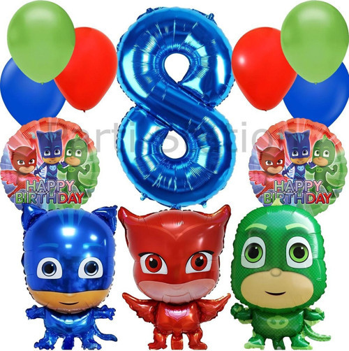 Pijamaskeliler 8 Yaş Balon Seti Pjmasks Konsept Helyum Balon Set Pijamaskeli Doğum Günü Set