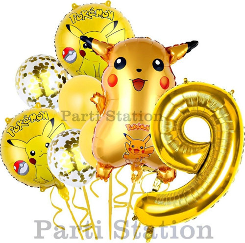 Pokemon Pikachu Konsept 9 Yaş Doğum Günü Balon Set Pokemon Pikaçu Folyo Balon Set