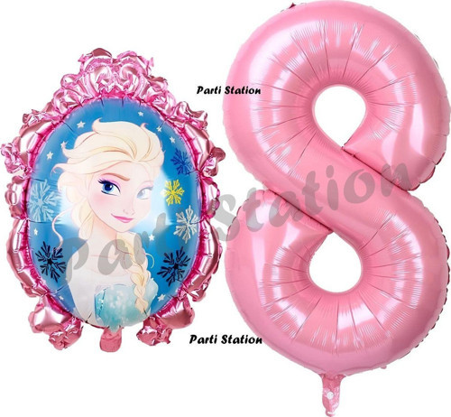 Frozen Balon 8 Yaş Doğum Günü Set Karlar Ülkesi Konsept Balon Ve Pembe Rakam Balon Doğum Günü Set