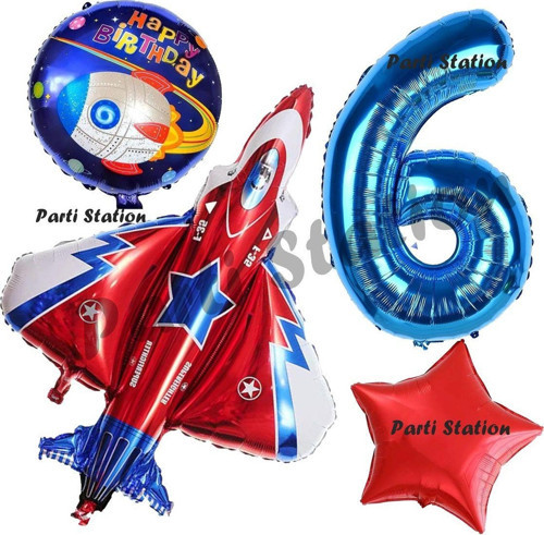 Uzay Konsept Roket Balon 6 Yaş Doğum Günü Set Galaksi Uzay Mekiği Balon Konsept Doğum Günü Set