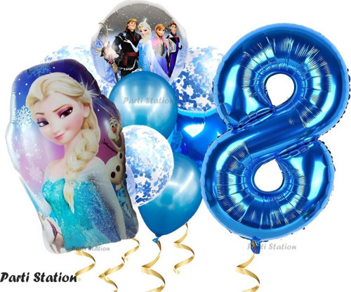 Frozen Elsa 8 Yaş Balon Set Karlar Ülkesi Frozen Elsa Konsept Doğum Günü Parti Helyum Balon Buketi