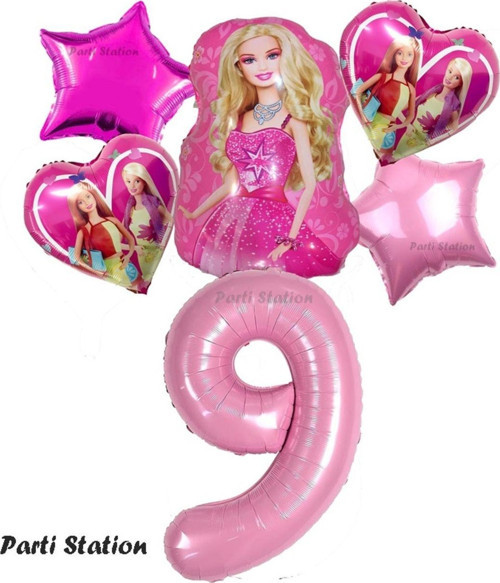Barbie Folyo Balon Set Barbie Kalp Pembe 9 Yaş Balon Set Barbie Konsept Doğum Günü Set Yaş Balon Set