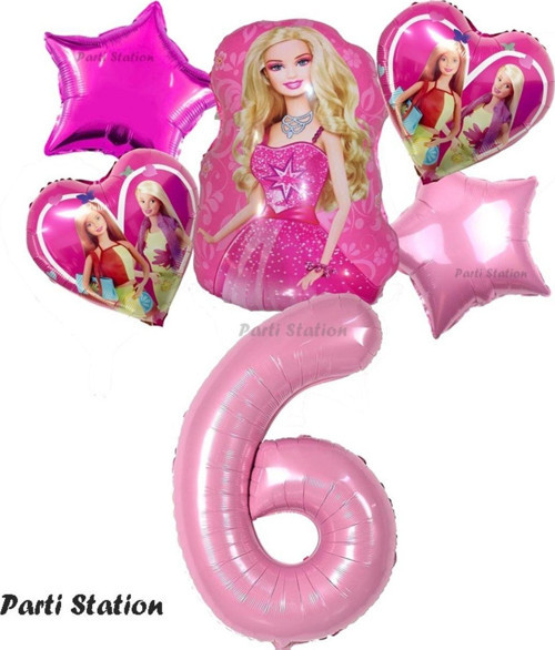 Barbie Folyo Balon Set Barbie Kalp Pembe 6 Yaş Balon Set Barbie Konsept Doğum Günü Set Yaş Balon Set