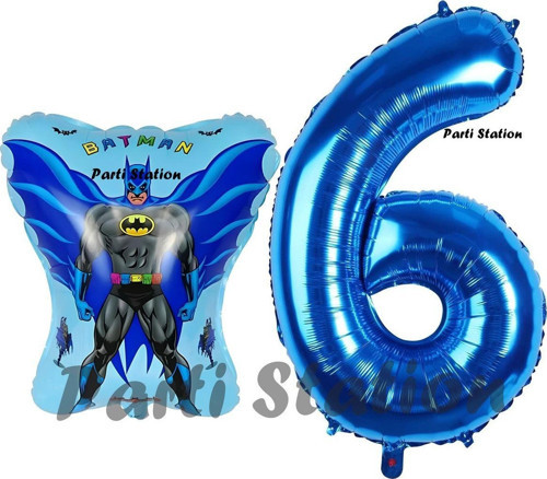 Batman Konsept 6 Yaş Balon Set Batman Yarasa Ve Lacivert Rakam Balon Doğum Günü Balon Set