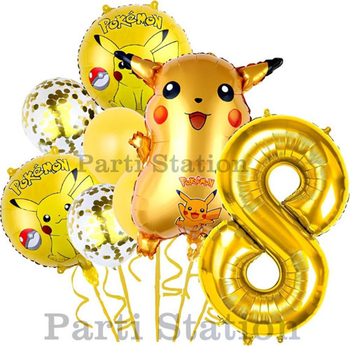 Pokemon Pikachu Konsept 8 Yaş Doğum Günü Balon Set Pokemon Pikaçu Folyo Balon Set