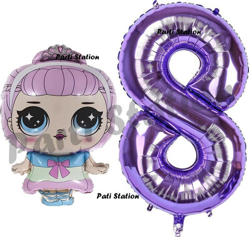 Prenses Lol Bebek 8 Yaş Balon Ve Mor Rakam Balon Doğum Günü Parti Set