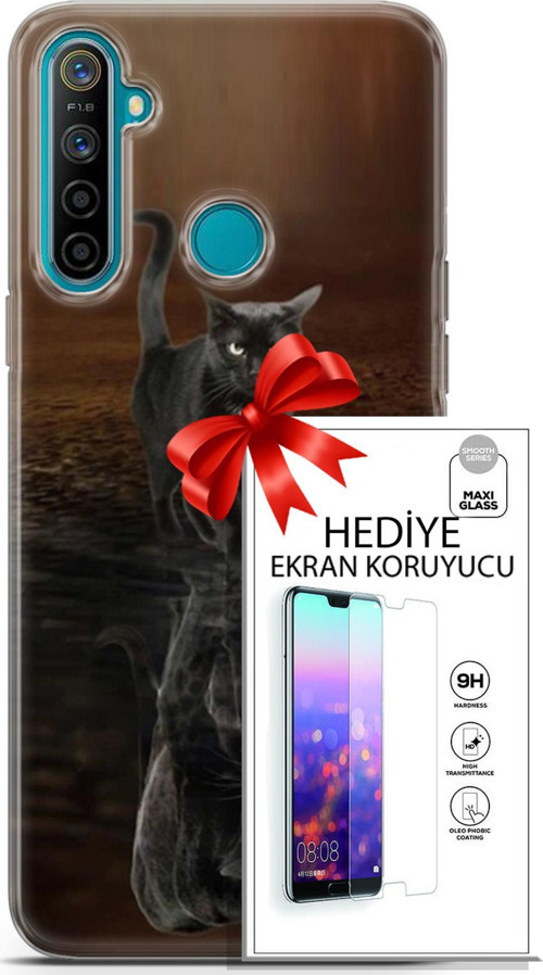 Realme 5İ Kılıf Orijinal Seri Scotish-British 16 Siyah Rus Kedisi Hediyelik Kılıf Ve Ekran Koruyucu