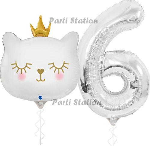 Beyaz Kedi 6 Yaş Doğum Günü Balon Set White Cat White Kitty Konsept Parti Balon Set Beyaz Kedi Tema