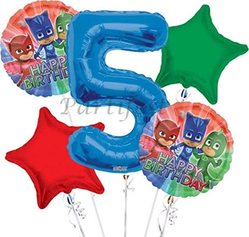 Pjmasks 5 Yaş Balon Set Pijamaskeliler Folyo Balon Set Konsept Doğum Günü Set Yaş Balon