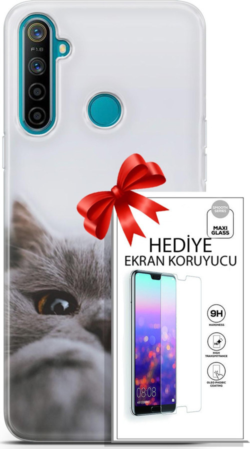 Realme 5İ Kılıf Orijinal Seri Scotish-British 08 Sevimli Kedi Baskılı Kılıf + Ekran Koruyucu