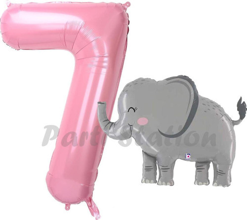 Sevimli Fil Balon 7 Yaş Doğum Günü Balon Set Safari Konsept Fil Balon Ve Pembe Renk Rakam Balon