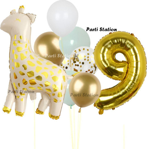 Sevimli Zürafa Konsept 9 Yaş Doğum Günü Balon Set Safari Tema Zürafa Parti Doğum Günü Balon Set