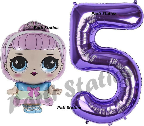 Prenses Lol Bebek 5 Yaş Balon Ve Mor Rakam Balon Doğum Günü Parti Set