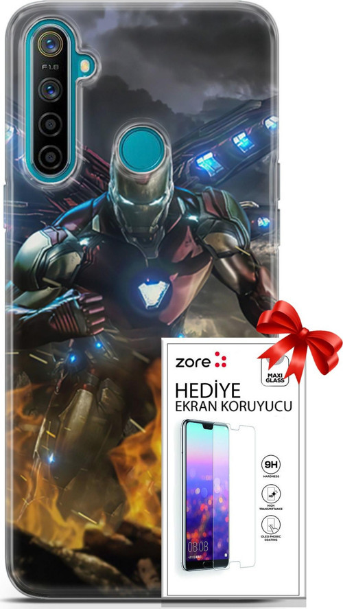 Realme 5İ Kılıf Orijinal Seri Supers 30 Iron Man Kenarları Şeffaf Kapak Ve Ekran Koruyucu