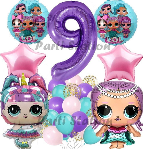 Surprise Konsept 9 Yaş Balon Set Unicorn Bebek Mor Rakam Balon Parti Doğum Günü Balon Set