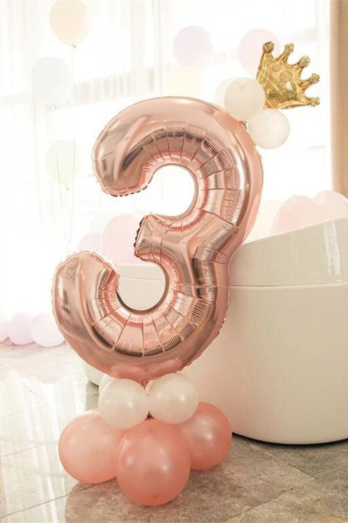 Rakam Balon Karşılama Seti 3 Yaş Rose Gold Rakam Balon Altın Kral Taçlı 3 Rakamlı Balon