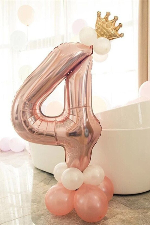 Rakam Balon Karşılama Seti 4 Yaş Rose Gold Rakam Balon Altın Kral Taçlı 4 Rakamlı Balon