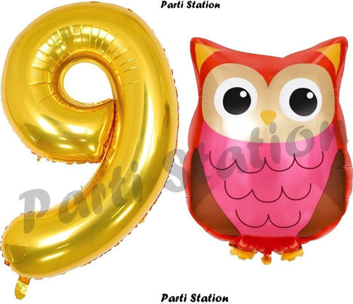 Woodland Baykuş Konsept 9 Yaş Balon Set Sevimli Baykuş Owl Ve Gold Rakam Balon Doğum Günü Balon Set