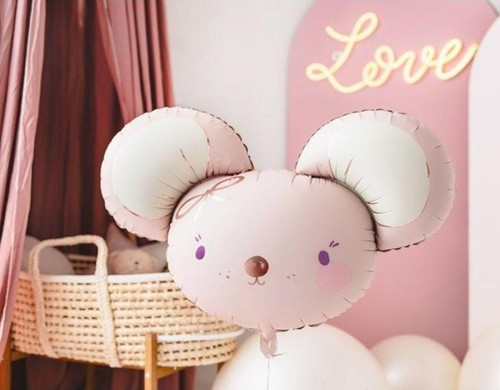 Sevimli Pembe Fare Folyo Balon Hamster Fare Konsept Folyo Balon 1 Adet 68X59 Cm
