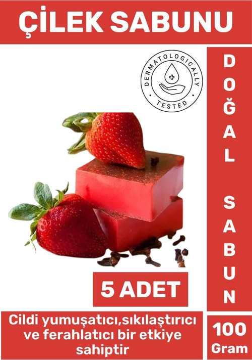 Doğal Güzel Kokulu Cilt Yumuşatıcı Ferahlatıcı Lekeli Kuru Cilt İçin Organik Çilek Sabunu 5 Adet