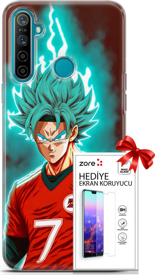 Realme 5İ Kılıf Orijinal Seri Supers 04 Goku Mavi Ejderha Silikon Kılıf + Ekran Koruyucu Full Koruma