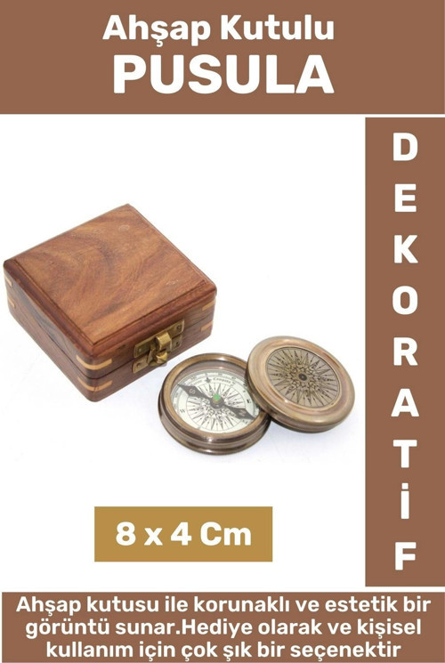 Premium Seri Erkek Arkadaş Sevgiliye Baba Özel Hediyelik Dekoratif Koleksiyon Ahşap Kutulu PUSULA
